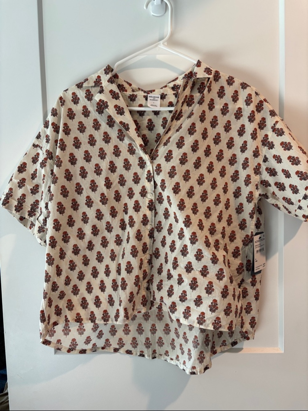 Relaxed Ivory Floral Button-Up Top